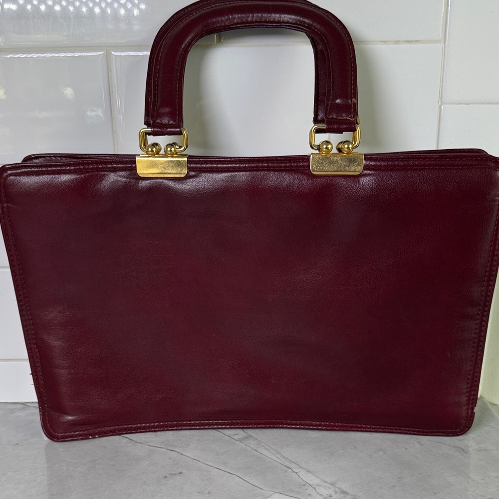 Burgundy Leather Handbag/ Small Briefcase